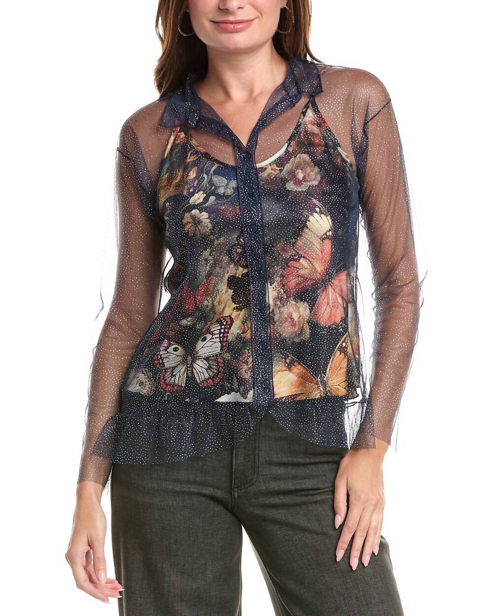 NEW JOHNNY WAS mazzy button-down ruffle shirt in teyros scarf